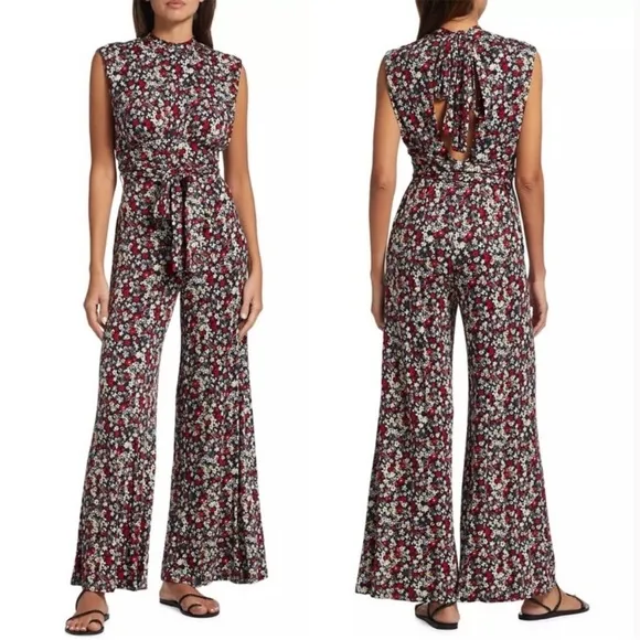 Free People Vibe Check floral jumpsuit tie waist and back sz XS - Image 2