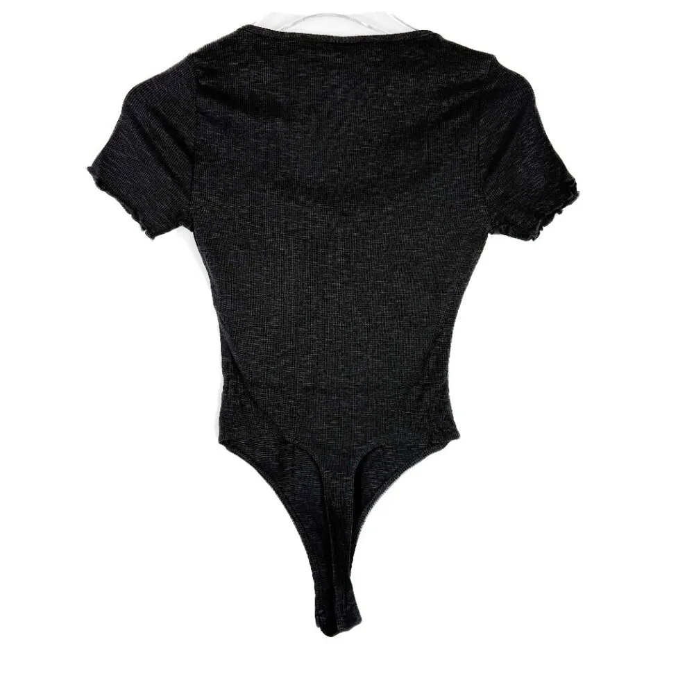 NWOT ASOS Design Short Sleeve Ribbed Bodysuit Black Size 00 PETITE 00P NEW - Image 4