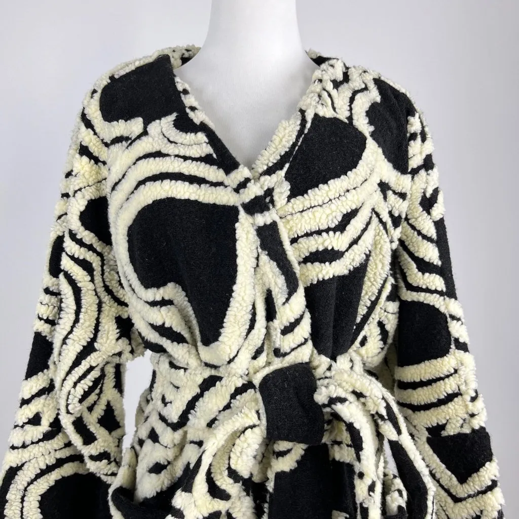NWOT Farm Rio Wool Blend Wild Hearts Tie-Belt Fleece Coat Size S Black White - Image 8