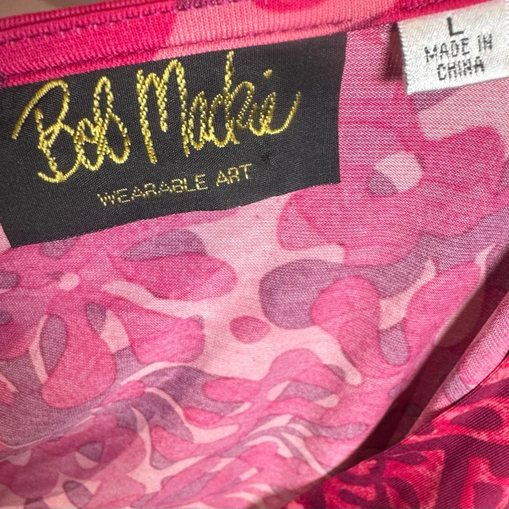 Bob Mackie pink batik print faux wrap midi dress size large - Image 5