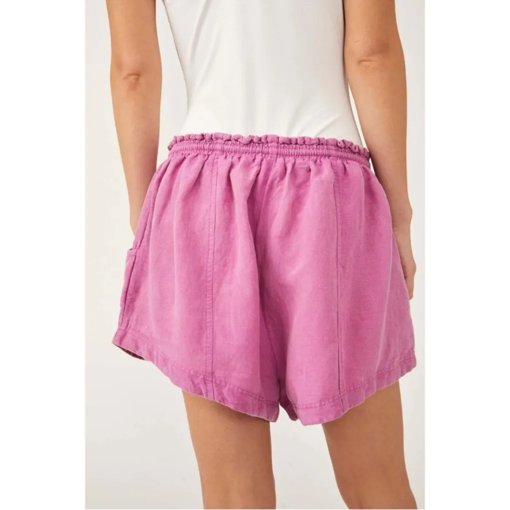 NWT Free People Mirella Cinched Short in Pink Plum Women’s Sz Small Linen Blend - Image 2