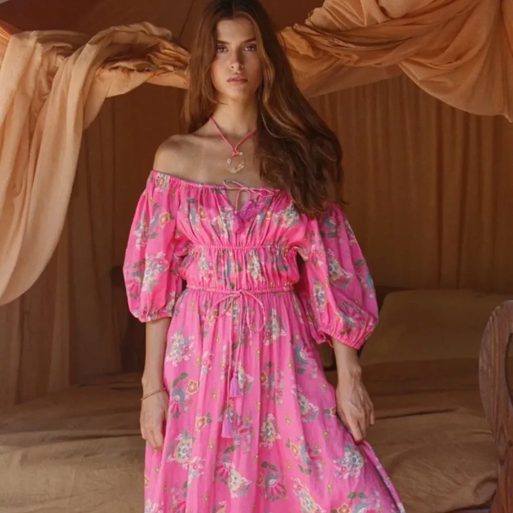 Spell & the Gypsy Bohemian Solstice Lightweight Linen Whimsy Soiree Dress XXL Pink - Image 6