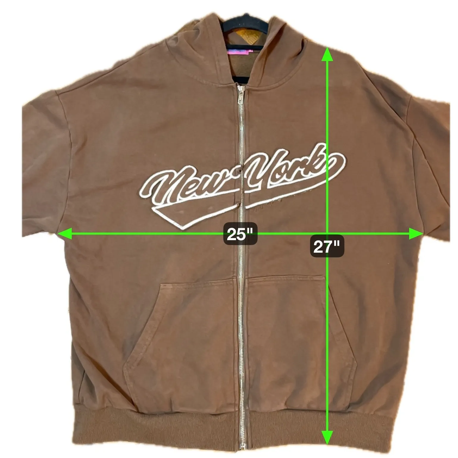 Edikted Oversized Hoodie New York Brown Full Zip Up Sweatshirt Size Medium Large - Image 6