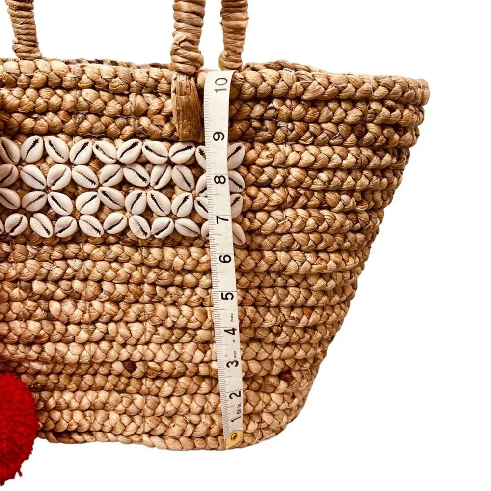 Haute Hippie Straw Seashell Basket Bag Red Tassel Floral Flamingo Interior NWT - Image 7