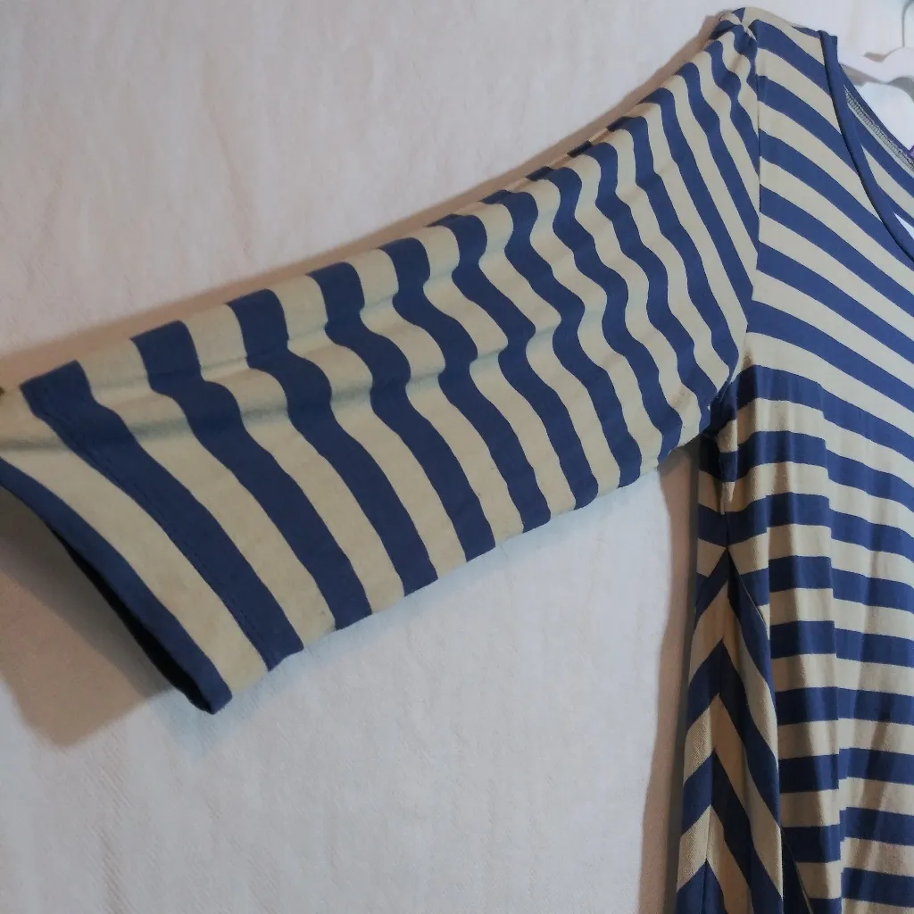 Mountain Mamas Nantucket Tunic Top Blue Gray Stripe Casual Stretchy Size L/XL Size L - Image 3