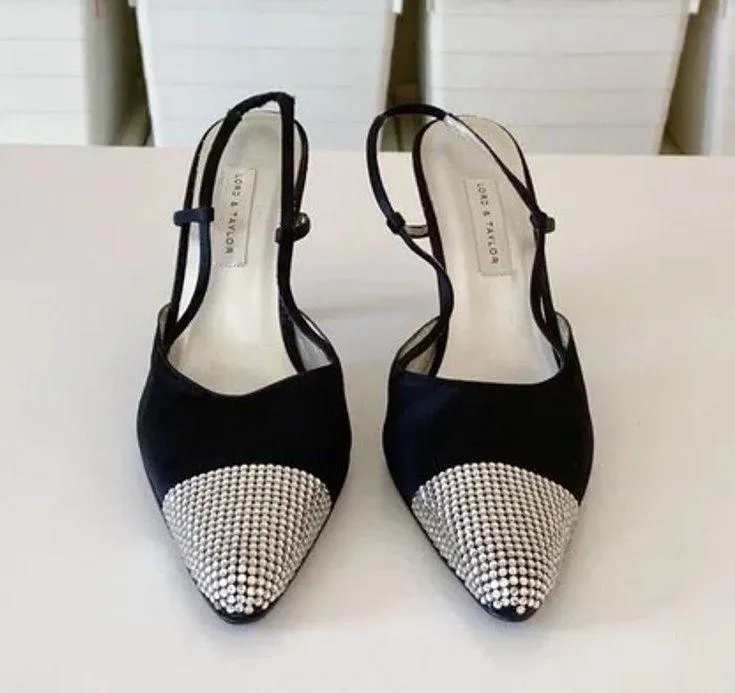 Lord and Taylor Vintage Y2K Starlet Rhinestone Toe Slingback Heels Black Size 6.5 - Image 4