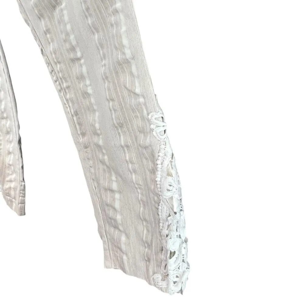 Jenna Rose Pants Womens 16 Cream White Stripe Pull On Lace Hem High Rise Coastal - Image 4