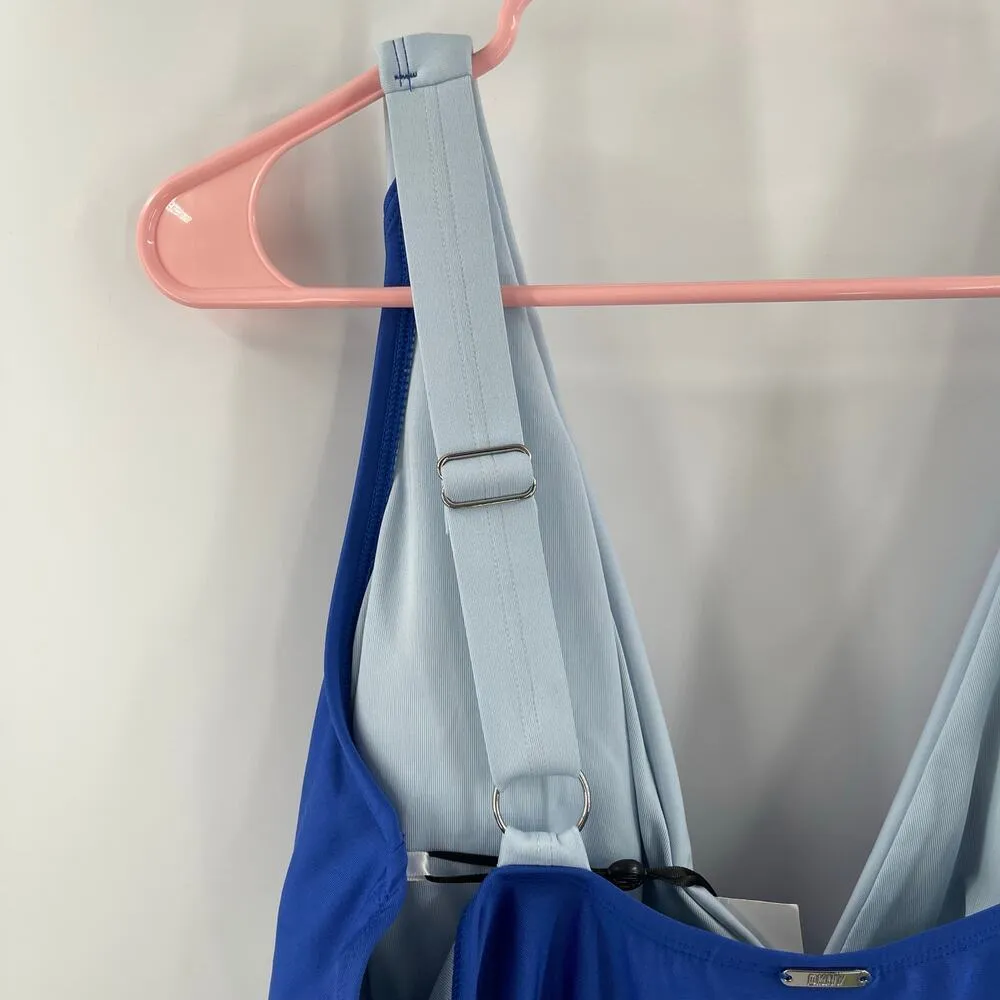 DKNY Lapis Swimsuit Size 16 Plunge Colorblock One Piece Plus Curvy Swim Blue NWT - Image 12