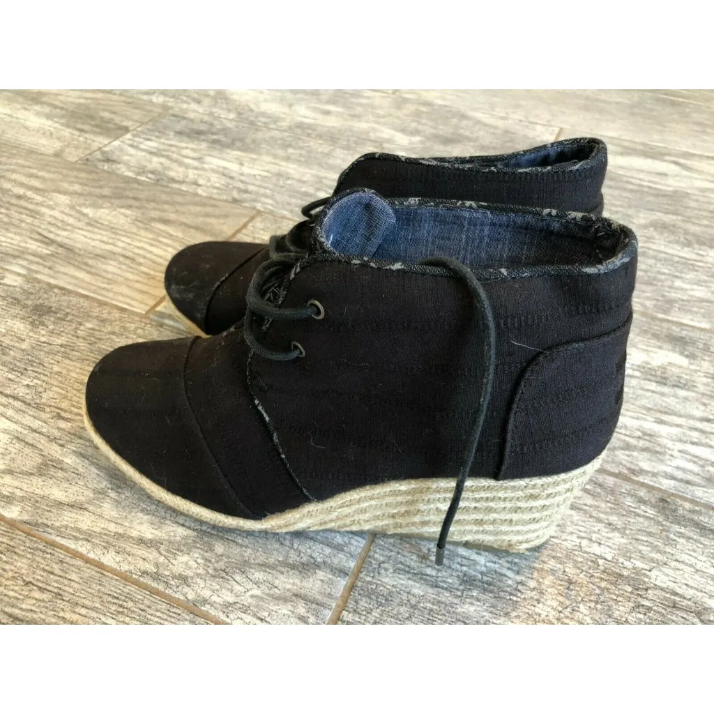 Toms Ankle Boots Booties Womens size 9.5 Black Toe Wedge Heels Lace Up‎ Shoes - Image 6