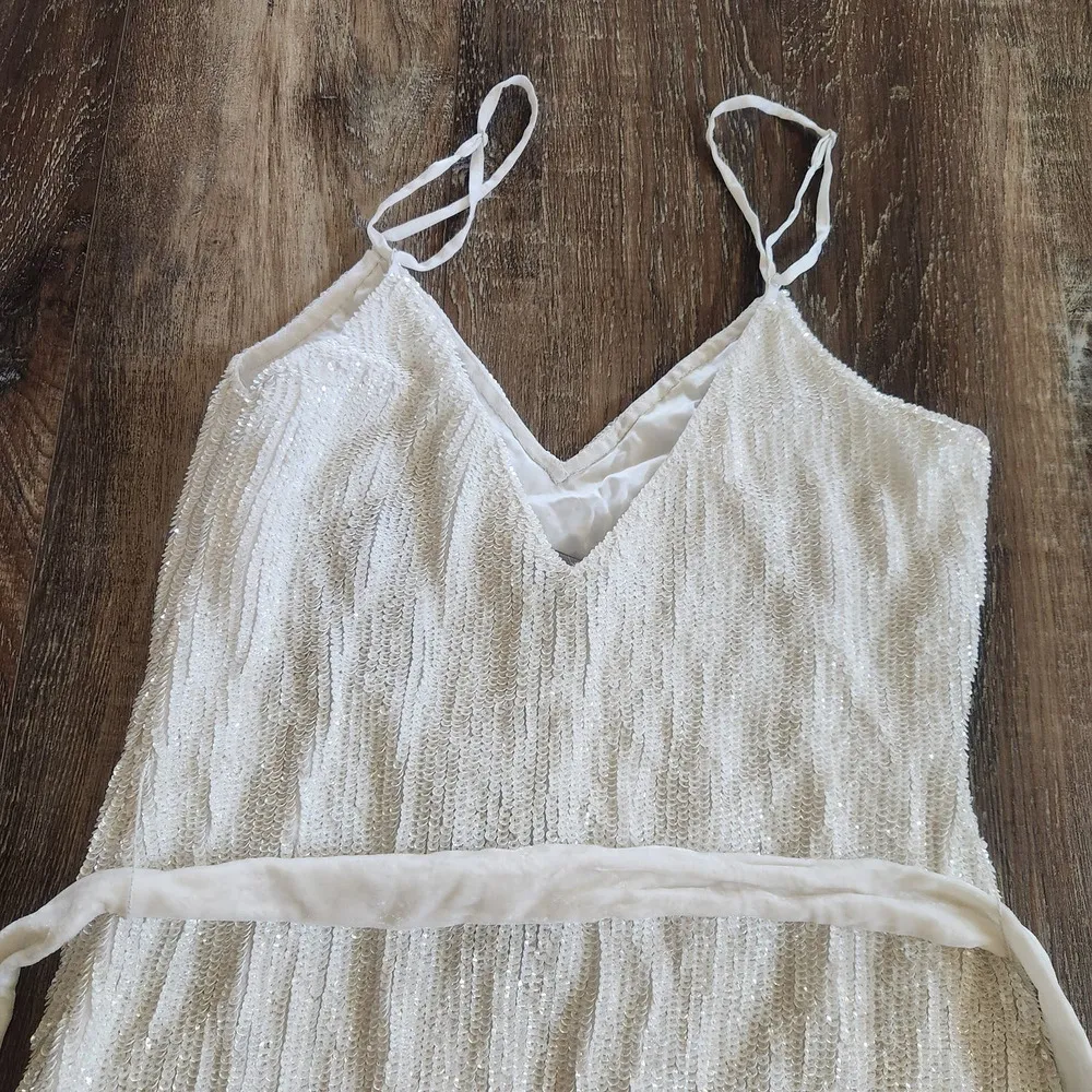 Retrofete Rebecca Sequin Maxi Dress in White Size Small Sleeveless Belt NWT - Image 8