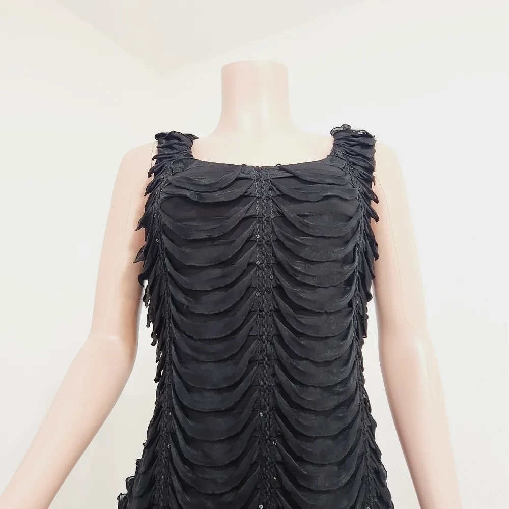 Nwt Little Black Dress with Sequins, Ruffles & Ruching Bodycon Size: 16 - Image 2