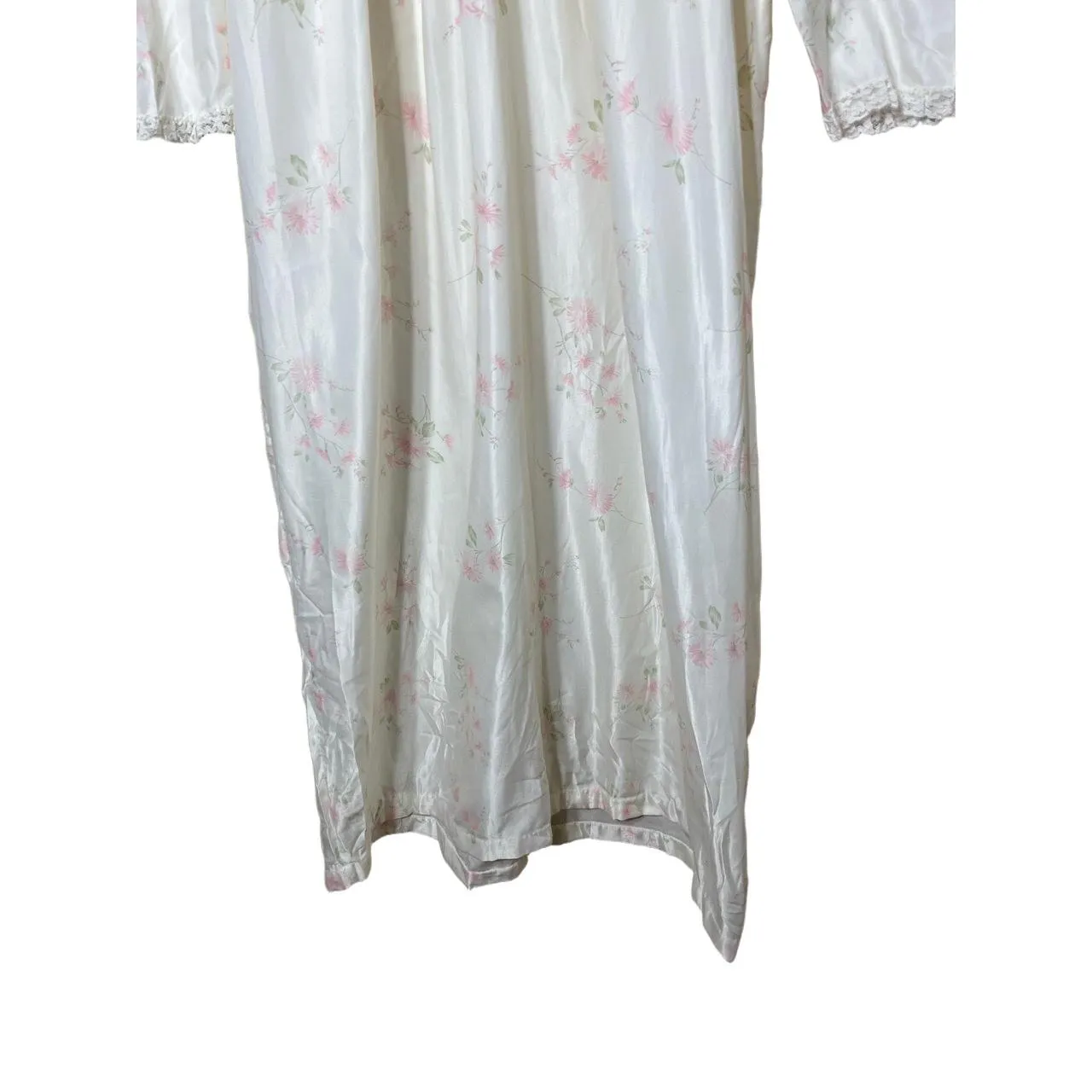 Barbizon Womens Vintage Nightgown Cream Pink Floral High Neck Pleated Size L - Image 3