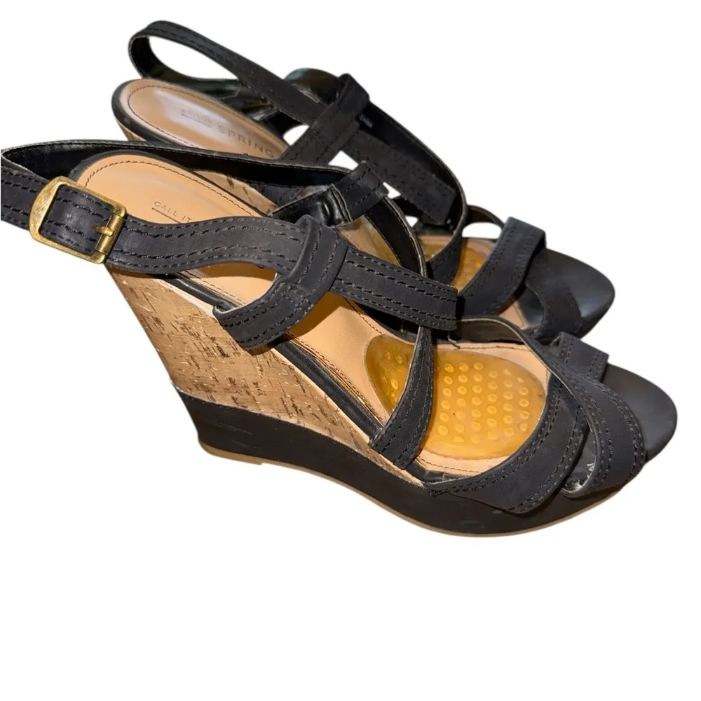 Call it spring  Black and Tan Wedge Sandals - Image 4