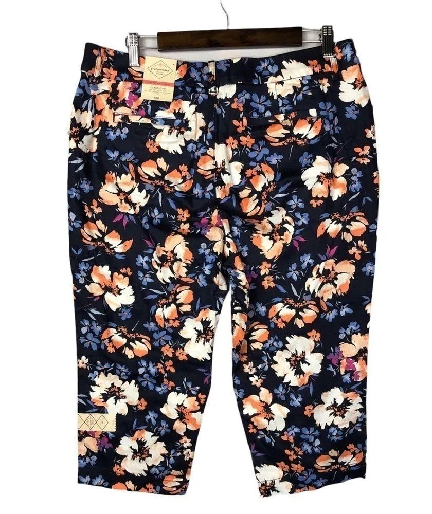 NEW St. John's Bay Blue Multi Floral Capri Cropped Pants 14 - Image 3