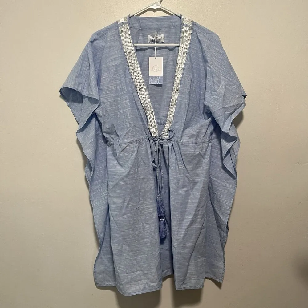 Talbots NWT Aqua Club Embellished‎ Caftan Cover-Up in Light Blue Size XS/S - Image 2