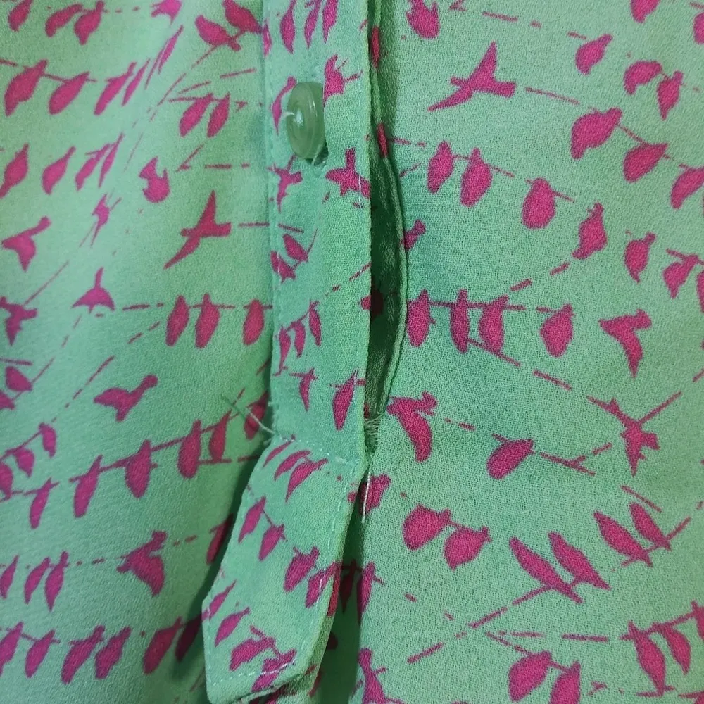 Pixley Mint Green Pink Birds Roll Tab Sleeve Blouse Top Size M Size M - Image 7