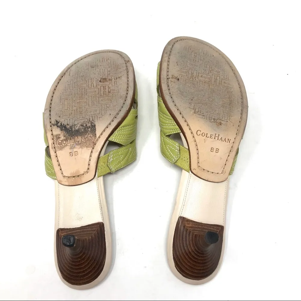 COLE HAAN green leather kitten heel slides - Image 9
