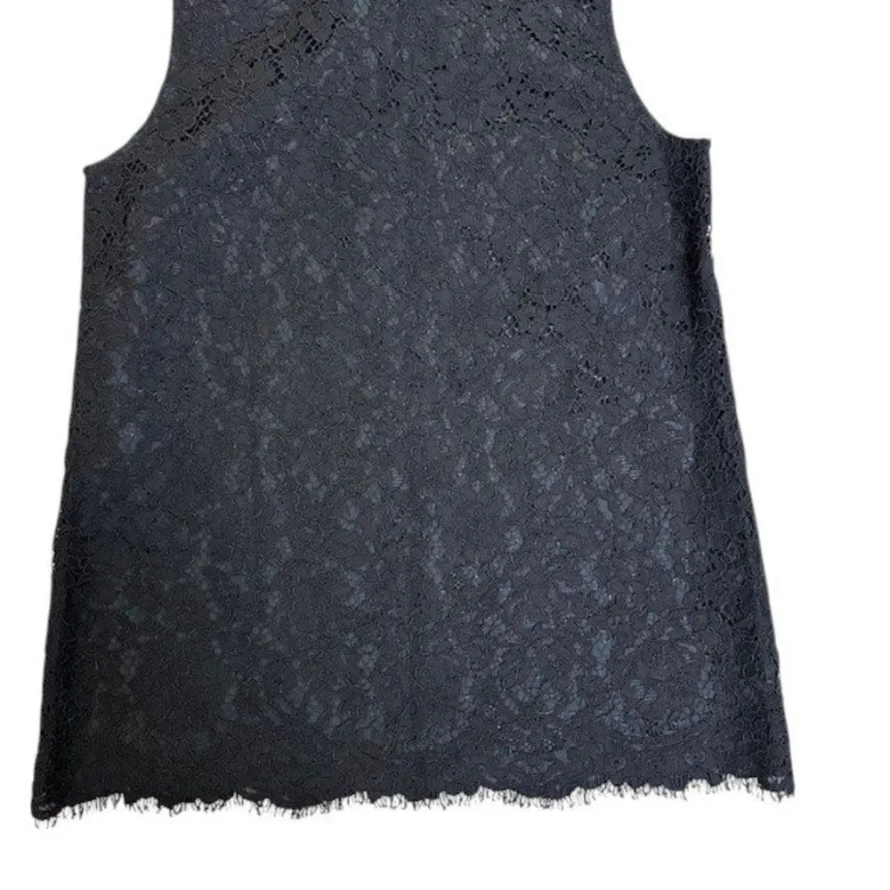 J.Crew Lace Top Ruffle Mock Neck Sleeveless Keyhole Black Blouse Size Tall Small - Image 10