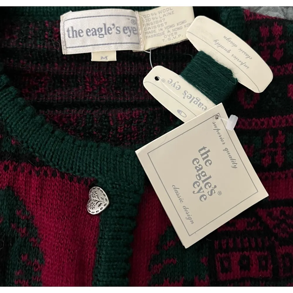 NWT, Vintage Eagle’s Eye Wool Sweater, Sz M Green Size M - Image 8