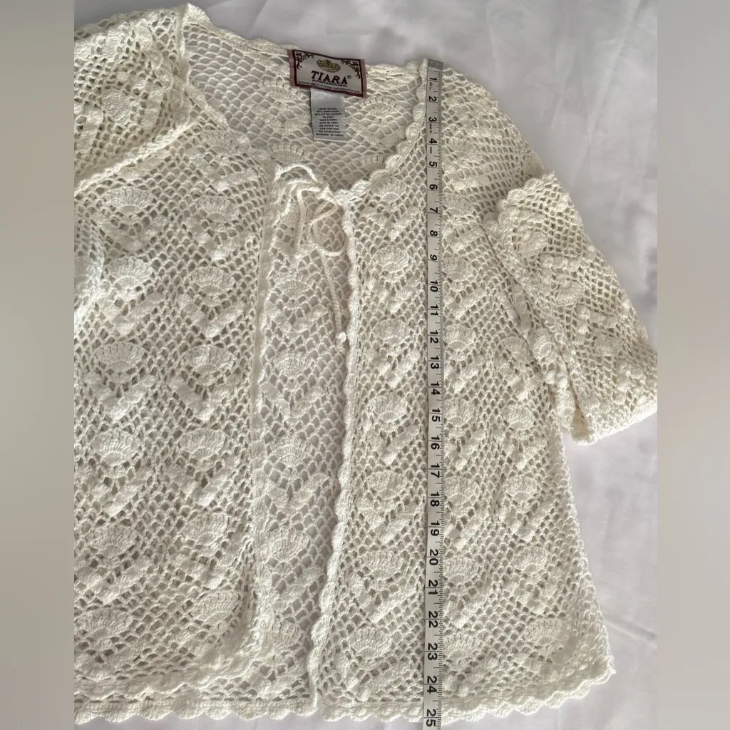 Vtg Tiara International Cottage Core Crocheted Cardigan Sweater SZ L - Image 3