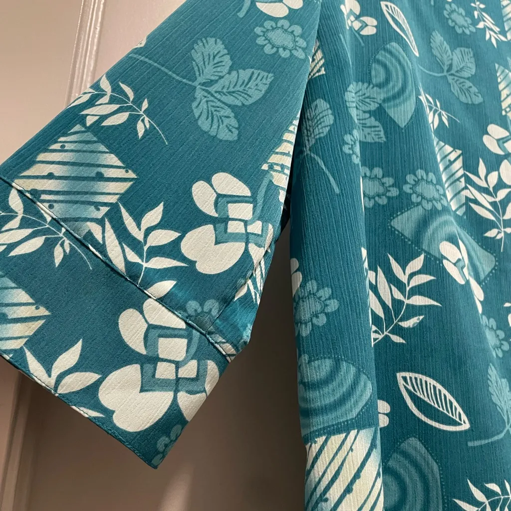 VTG 90s Drapers & Damons Petites Teal Blue Mid-Sleeve Button-Down Collared Shirt - Image 11