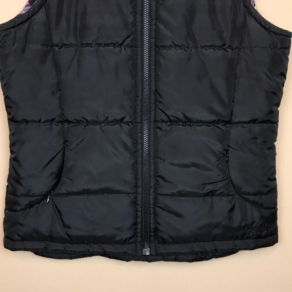 Gander Mountain Women’s Black Purple Plaid Interior Zip-Up Puffer Vest - Image 3