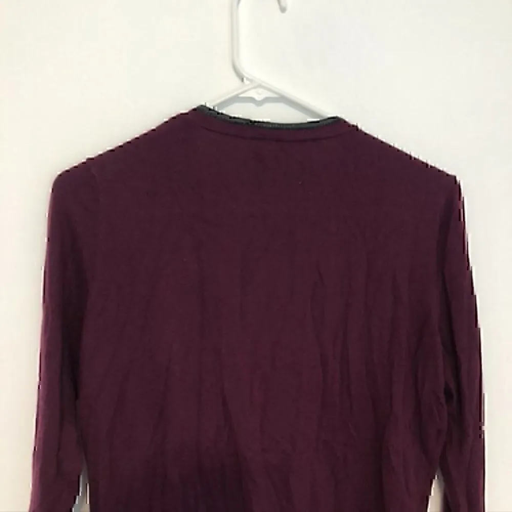 ANN TAYLOR Plum Purple Vegan Faux Leather Trim Button Down Cardigan Sweater M - Image 10