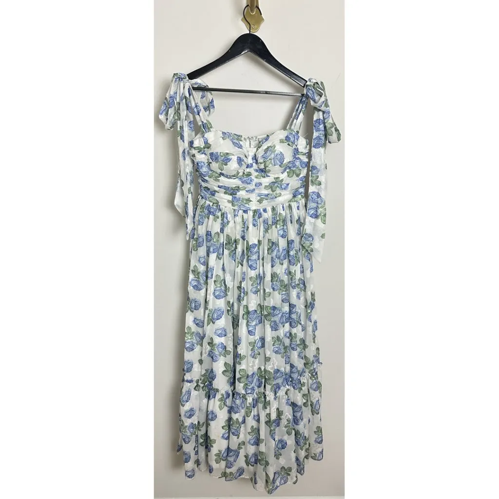 PETAL & PUP Floret Bow Strap Midi Sundress in Blue Size Large - Image 4