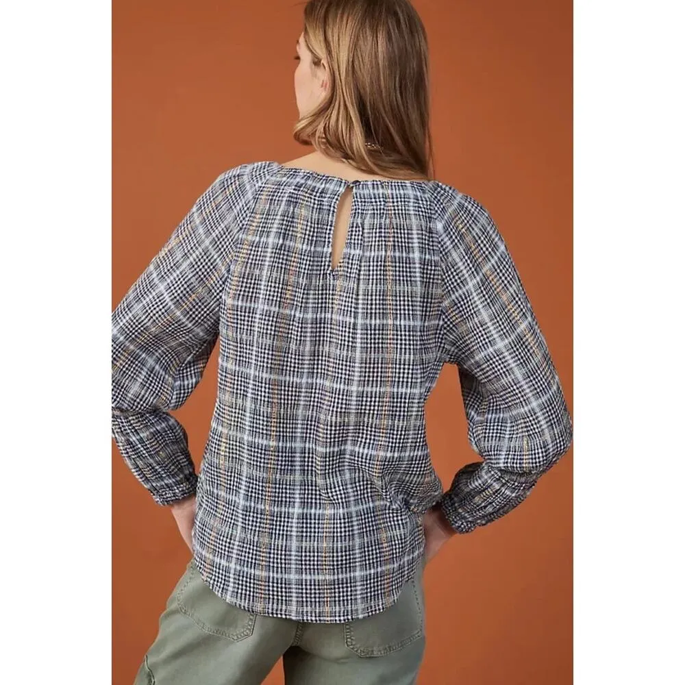 Anthropologie Pilcro Shari Plaid Smocked Blouse Size M - Image 13