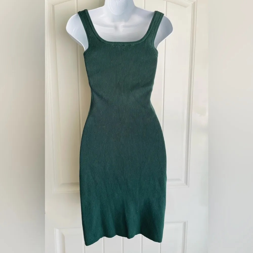 Pine Green Soft Knit Square Neck Body Con Mini Dress sz Small (Forever 21) GUC - Image 4