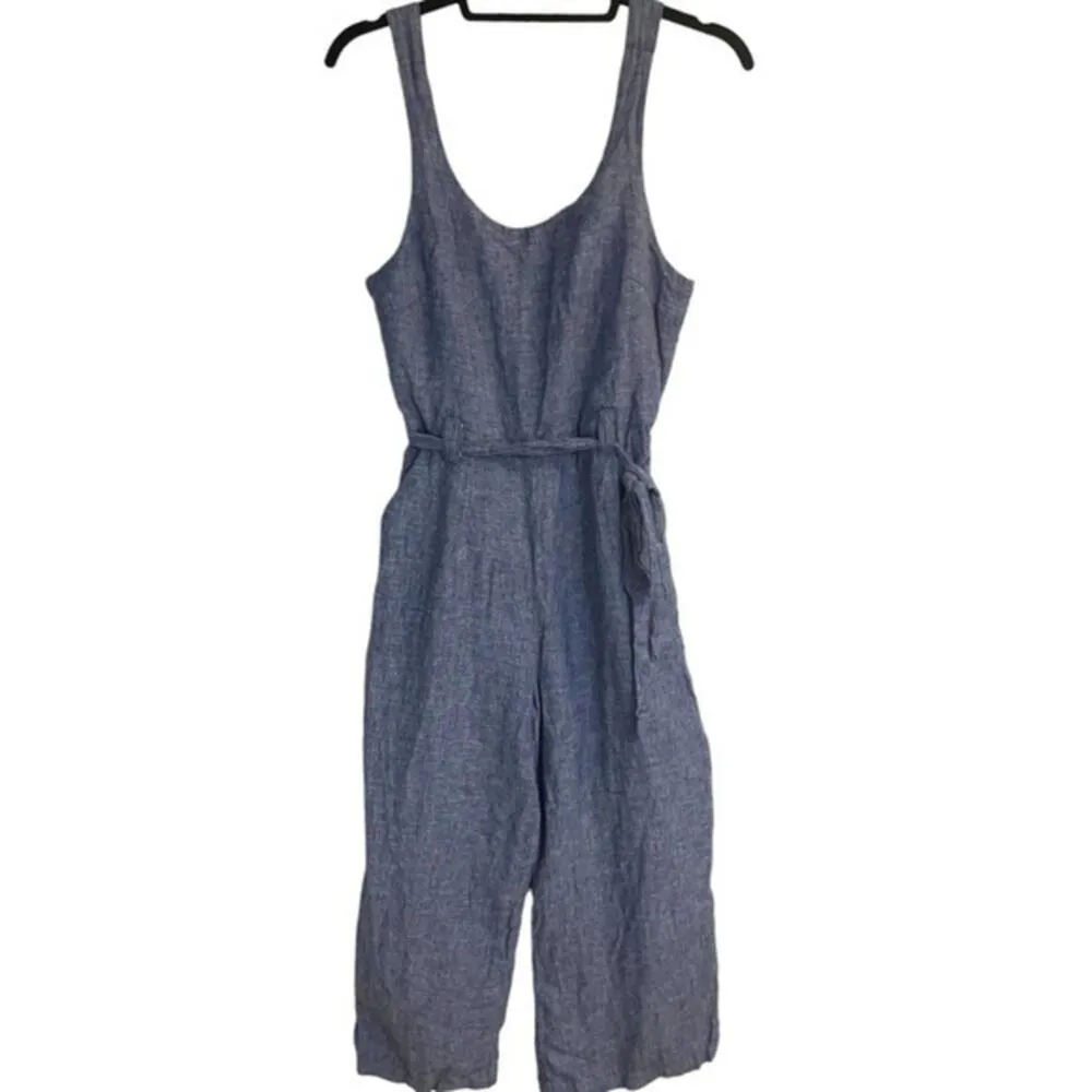 Rachel Zoe Jumpsuit Linen Scoop neck tank Belted Cropped Pants Size 2 - Image 3