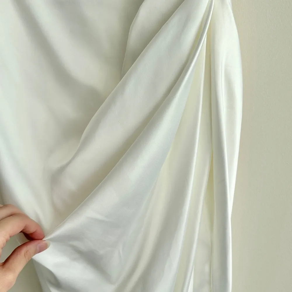 Satin Inspired Silky Midi Cowl Neck Dress, Bridal Shower Graduation Dress, S/M White Size undefined - Image 6