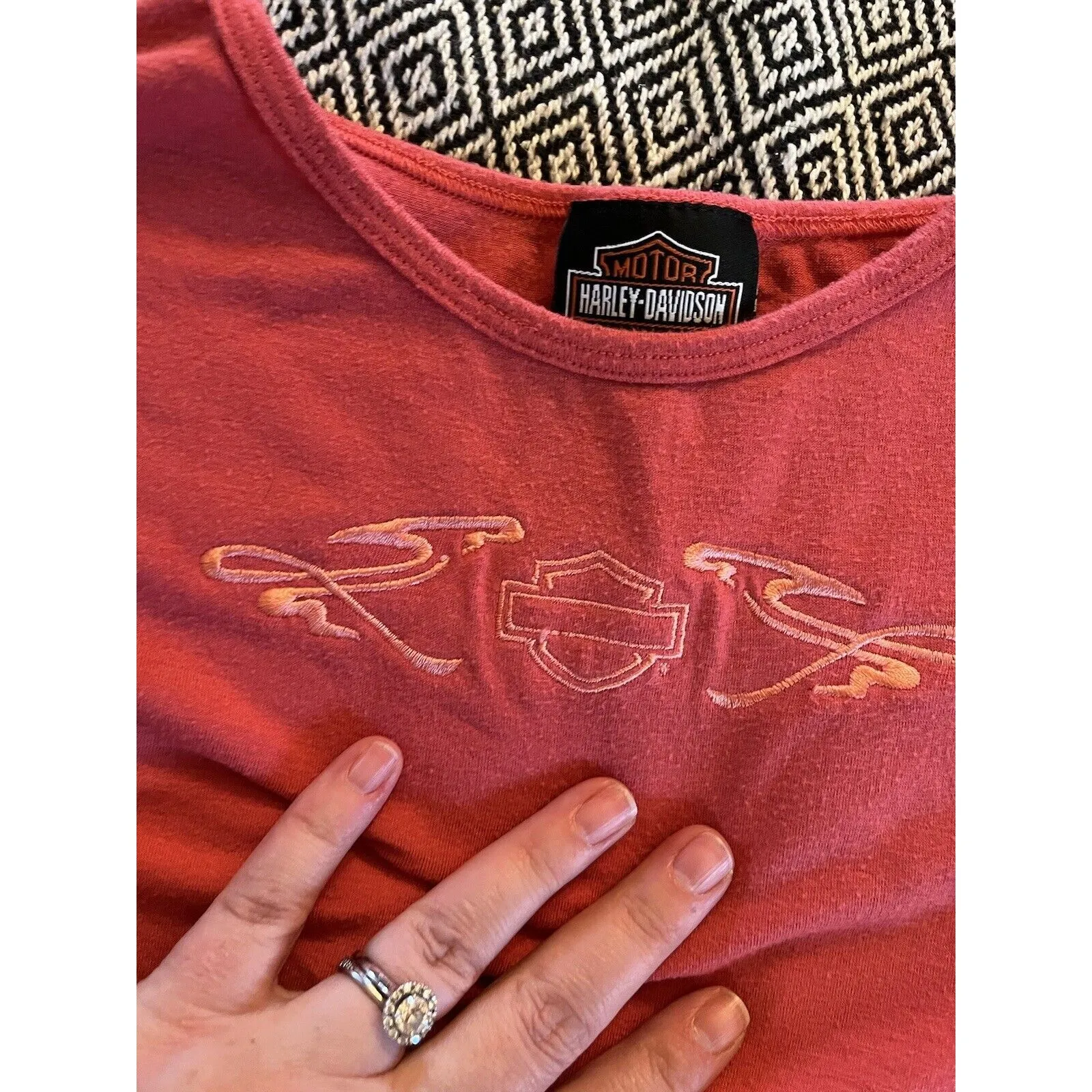 VTG Harley Davidson Shirt Women’s Large Coral Red Short Sleeve Biker - Image 4