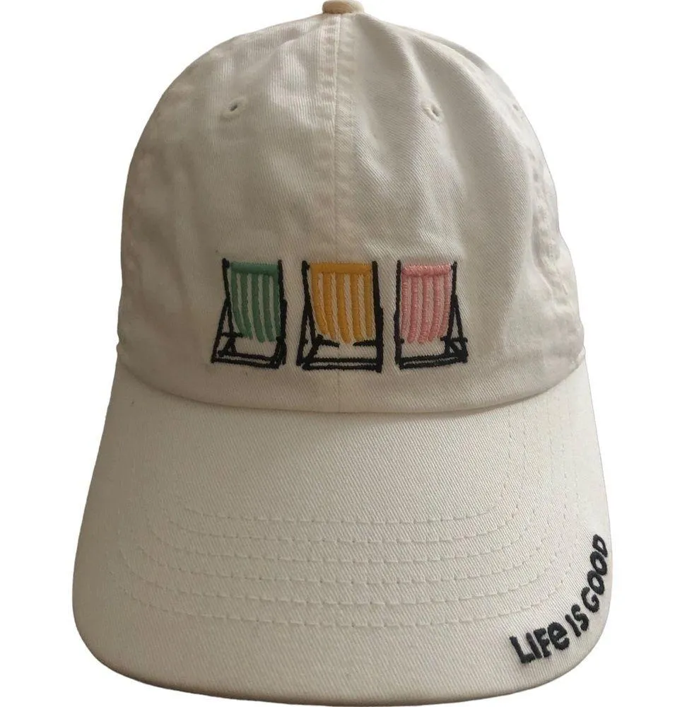 White Cotton Adjustable Cap Hat Beach Chairs OS Athletic Sporty - Image 3