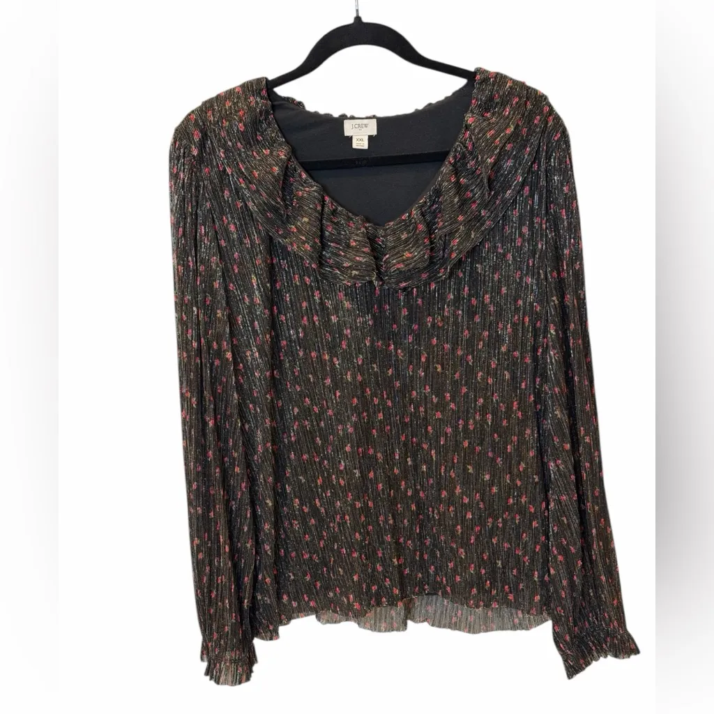 J.Crew Black Metallic Floral Blouse XXL | Holiday Party NYE Top Plus Size - Image 6