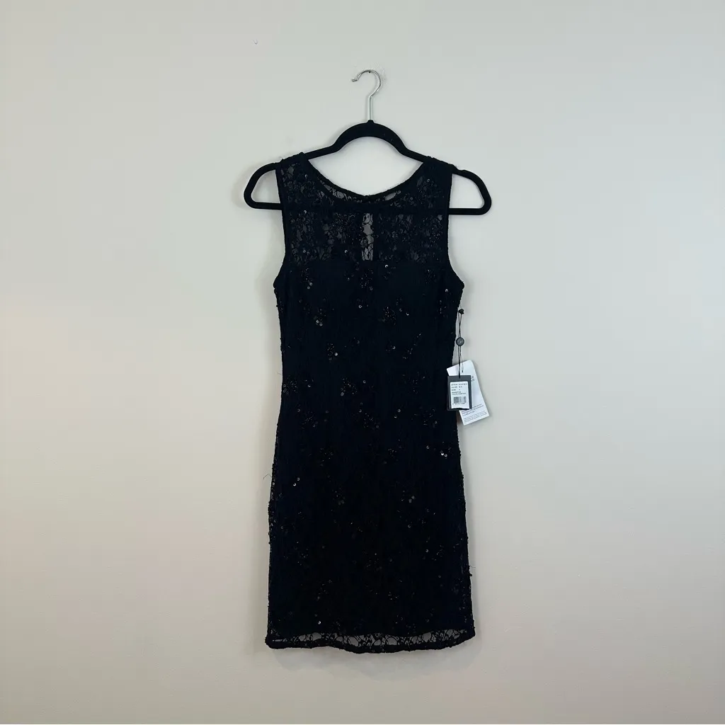 Adrianna Papell | Black Lace Beaded Sleeveless Dress Size 4 Women's NWT - Image 2