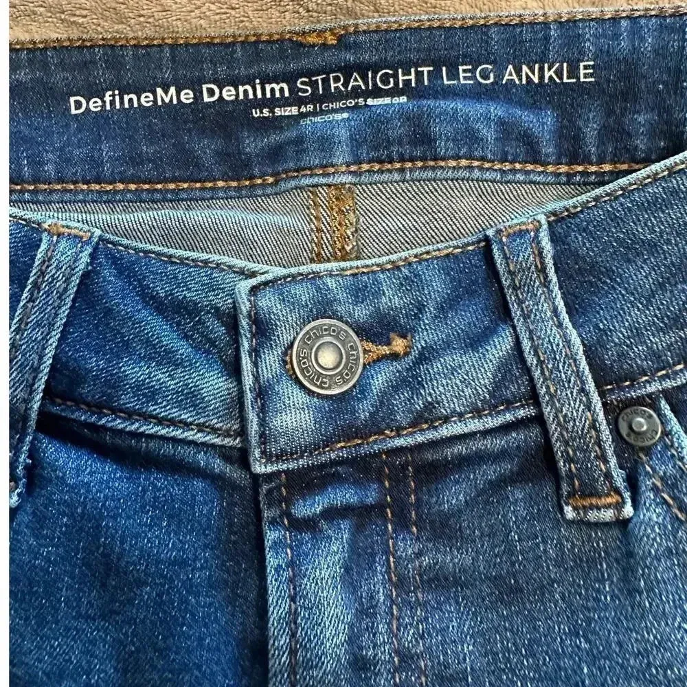 Chico's Definitely Denim Straight Leg Ankle Jeans Size 4R Medium Wash Blue Denim - Image 3