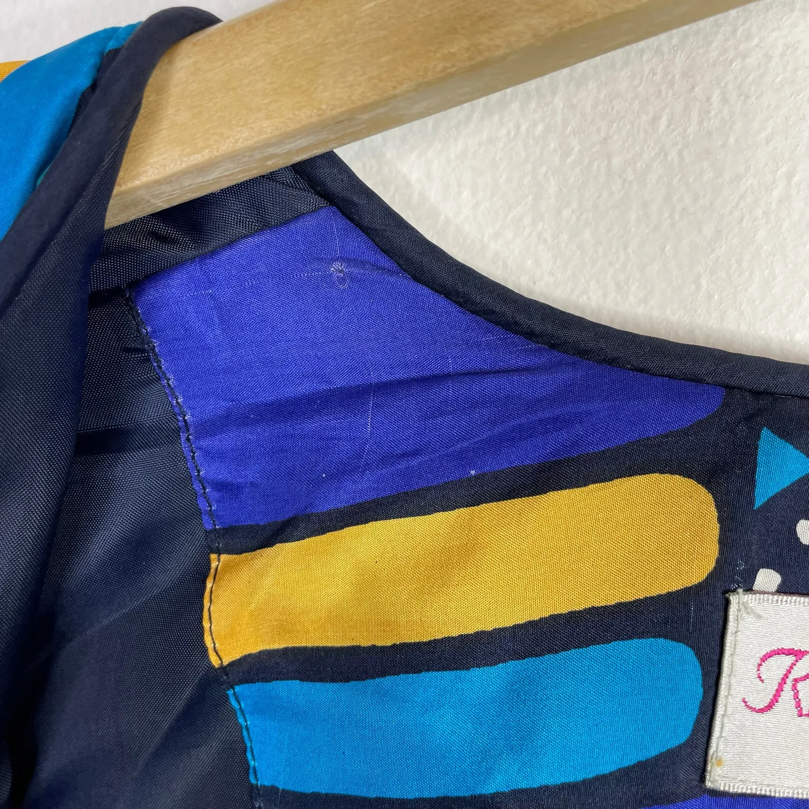 Vintage Rhoda Lynne Quilted Silk Open Jacket 90s Colorful Oversized Womens S Blue - Image 12