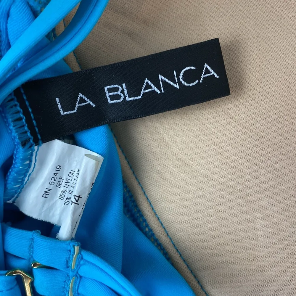 La Blanca Blue 1 Piece Contour Top Swim Bathing Suit 14 - Image 5