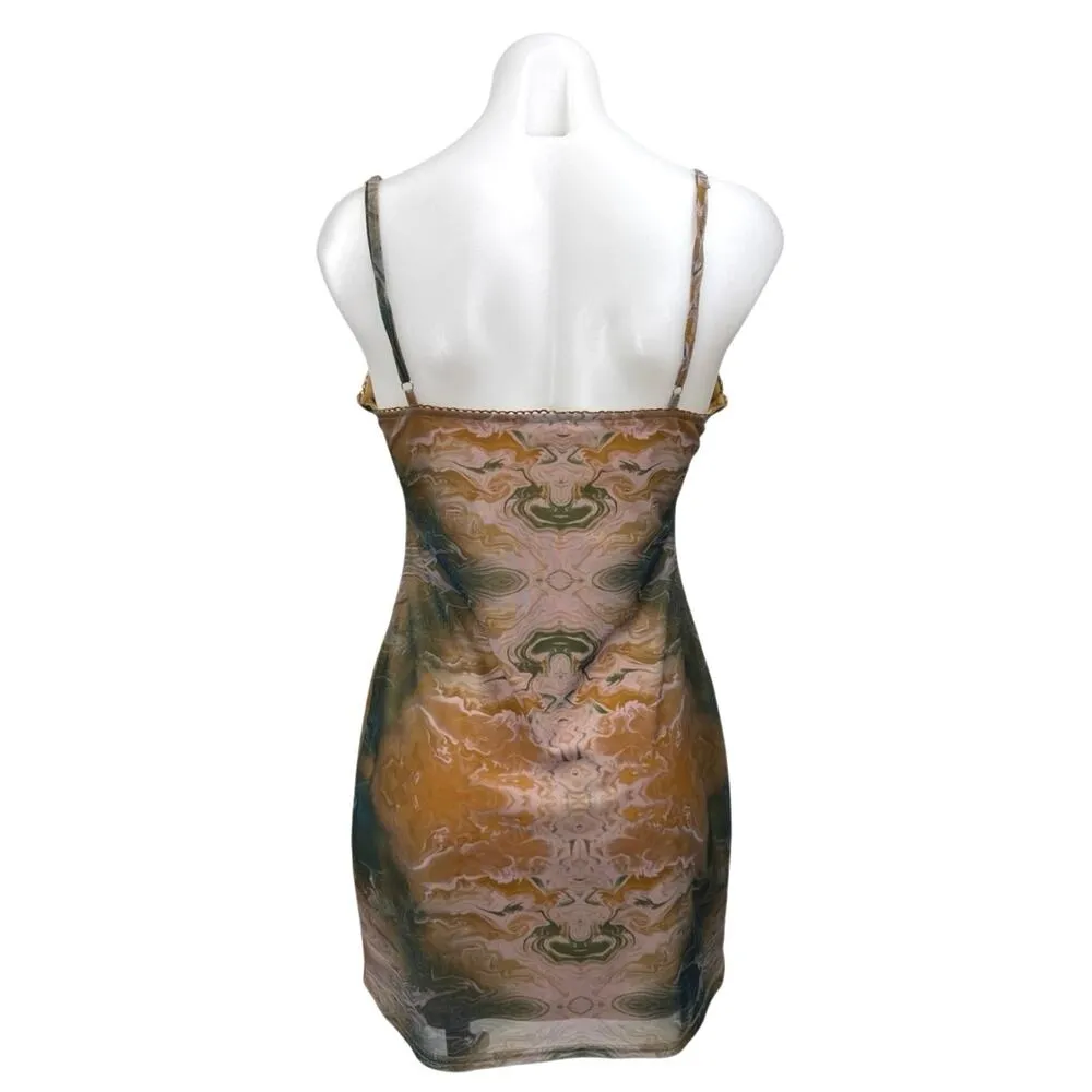 Le Lis Multicolor Sleeveless Keyhole Marble Print Cami Mini Bodycon Tank Dress M - Image 4