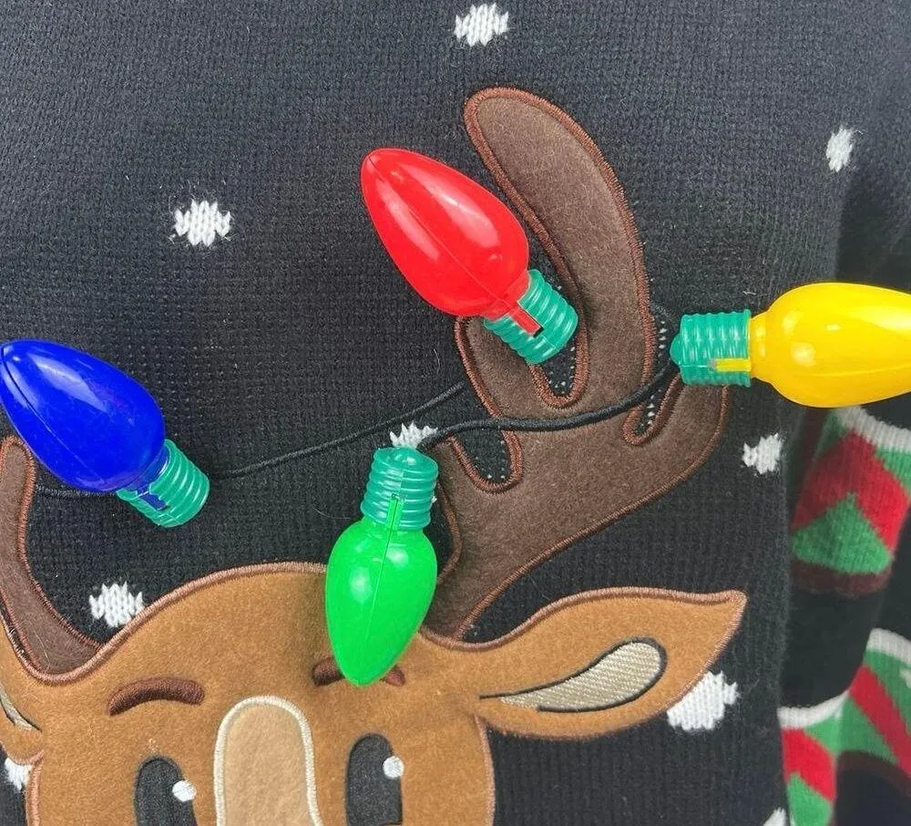 JOYIN Black LED Light Up Bulb Reindeer Ugly Christmas Holiday Sweater Top Size M Size M - Image 4