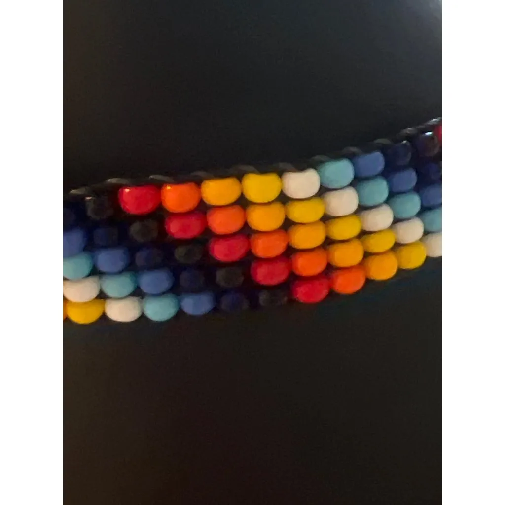 Vintage Rainbow Seed Bead Bracelet Anklet Black String Slide Adj 5.5" - Image 2