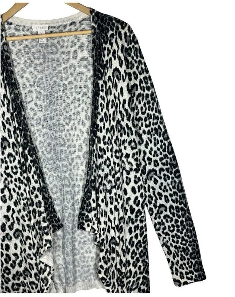 Chicos Cardigan Sweater Womens 3 XL Rabbit Hair Leopard Asymmetrical Open Black - Image 2