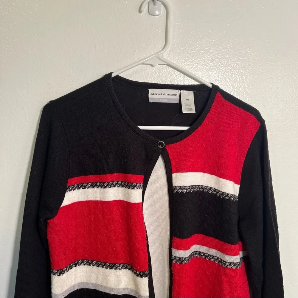 Alfred Dunner One Button Cardigan Black Red White PM - Image 2