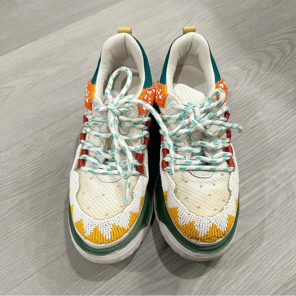 Farm Rio Summer Multi Beaded Chunky Platform Sneakers in White 7 - Image 4