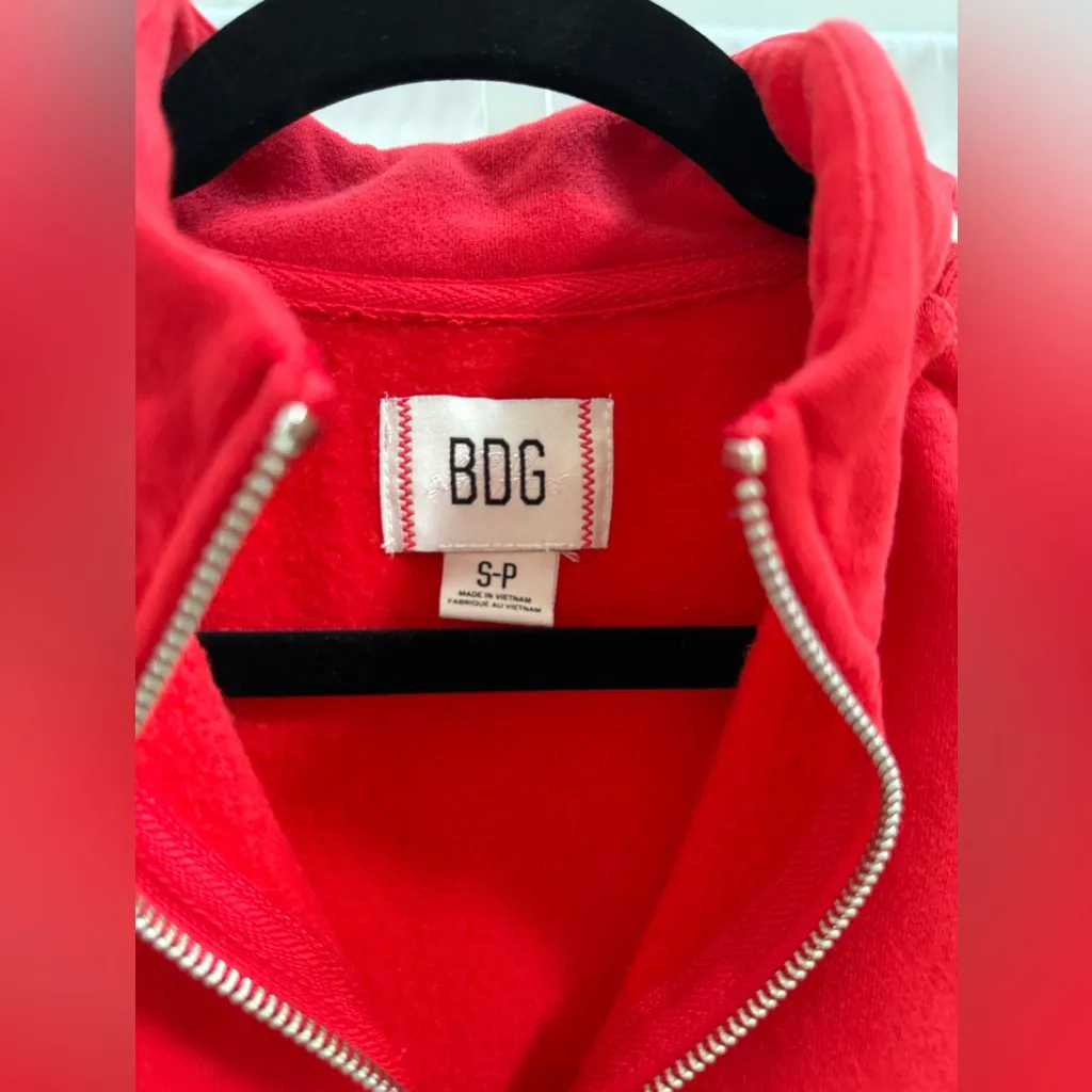 BDG | URBAN OUTFITTERS Angie Cropped Quarter-Zip Sweatshirt Size Small Red/White - Image 6