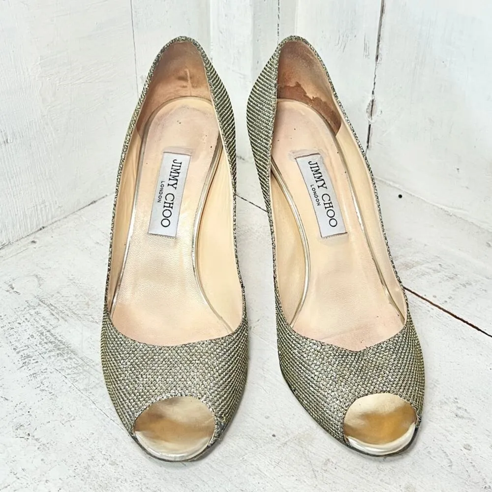 Jimmy Choo Evelyn Glitter Lame Slip On Stilettos Heel Pump Silver Women's 39.5/9 - Image 3