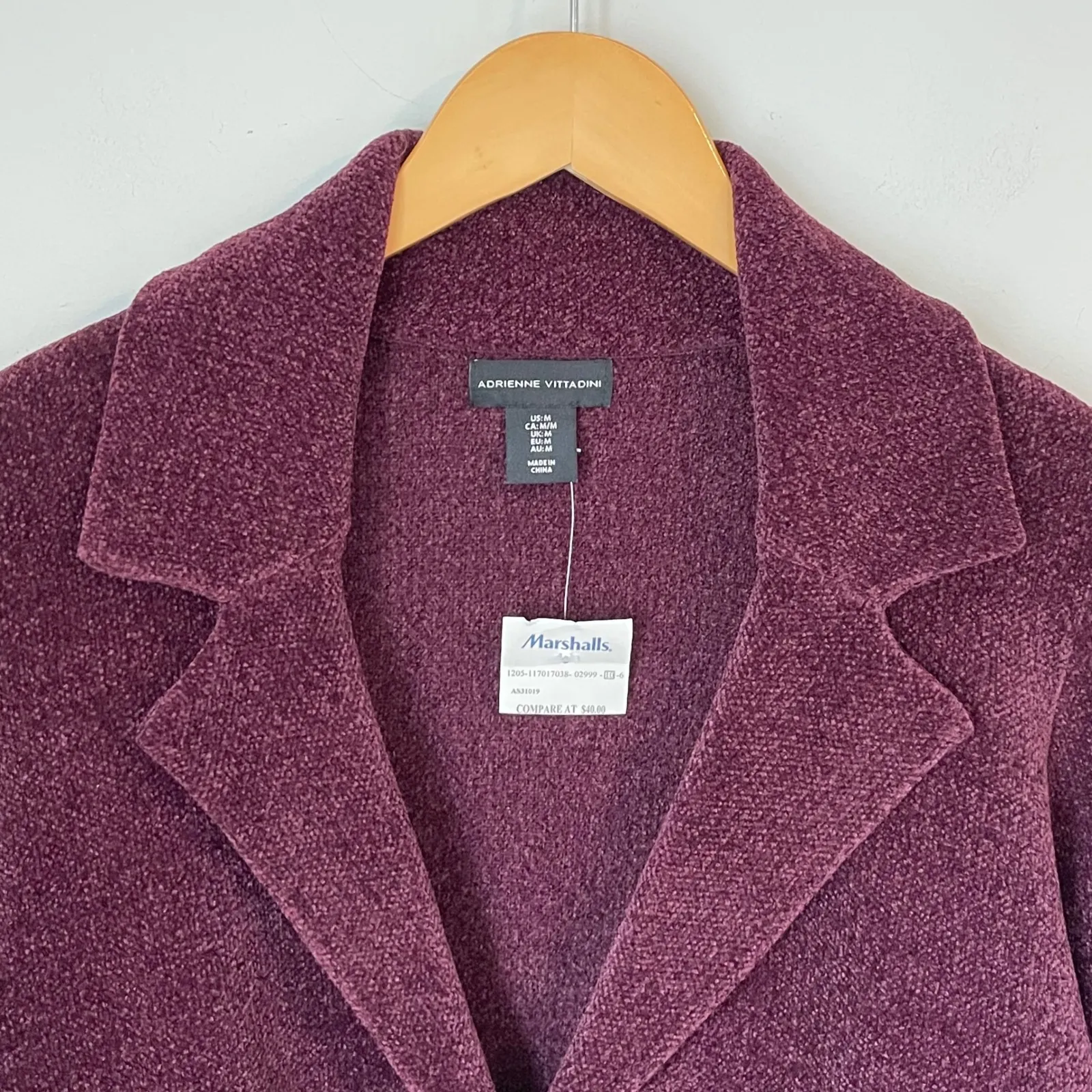 Adrienne Vittadini Women Burgundy Chenille Blazer Jacket Medium Button Front NWT - Image 2