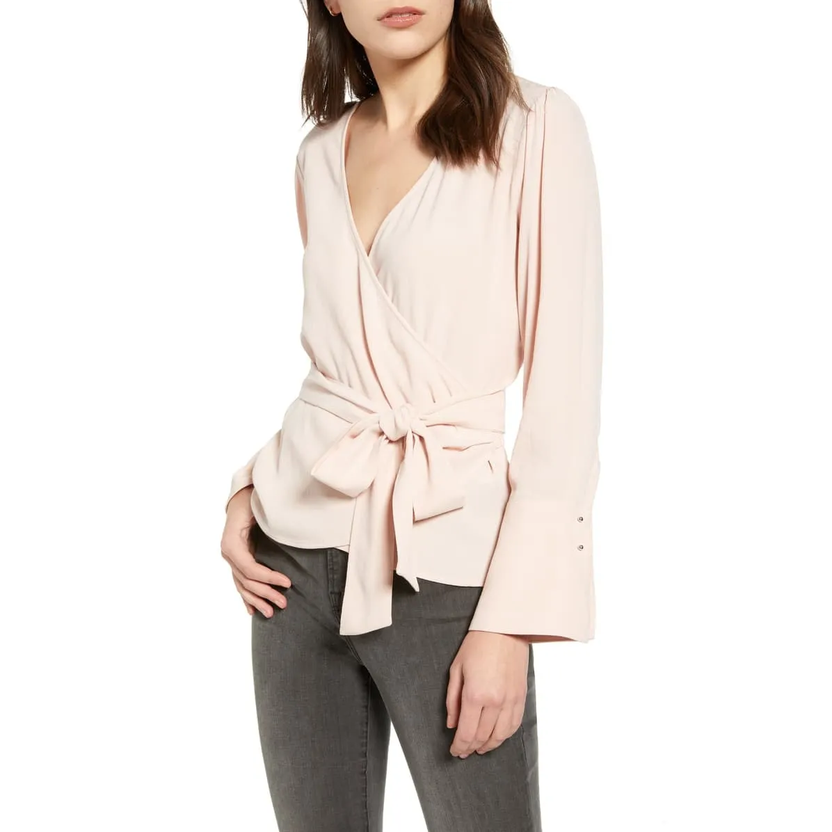 Chelsea 28 Black Long Sleeve Wrap Front Surplice V-Neck Top Women's Size Medium - Image 3