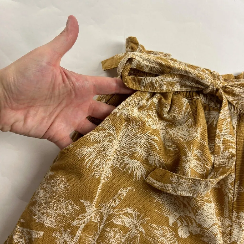 American Eagle Mustard Tropical Print Linen Blend Cropped Pant S - Image 3